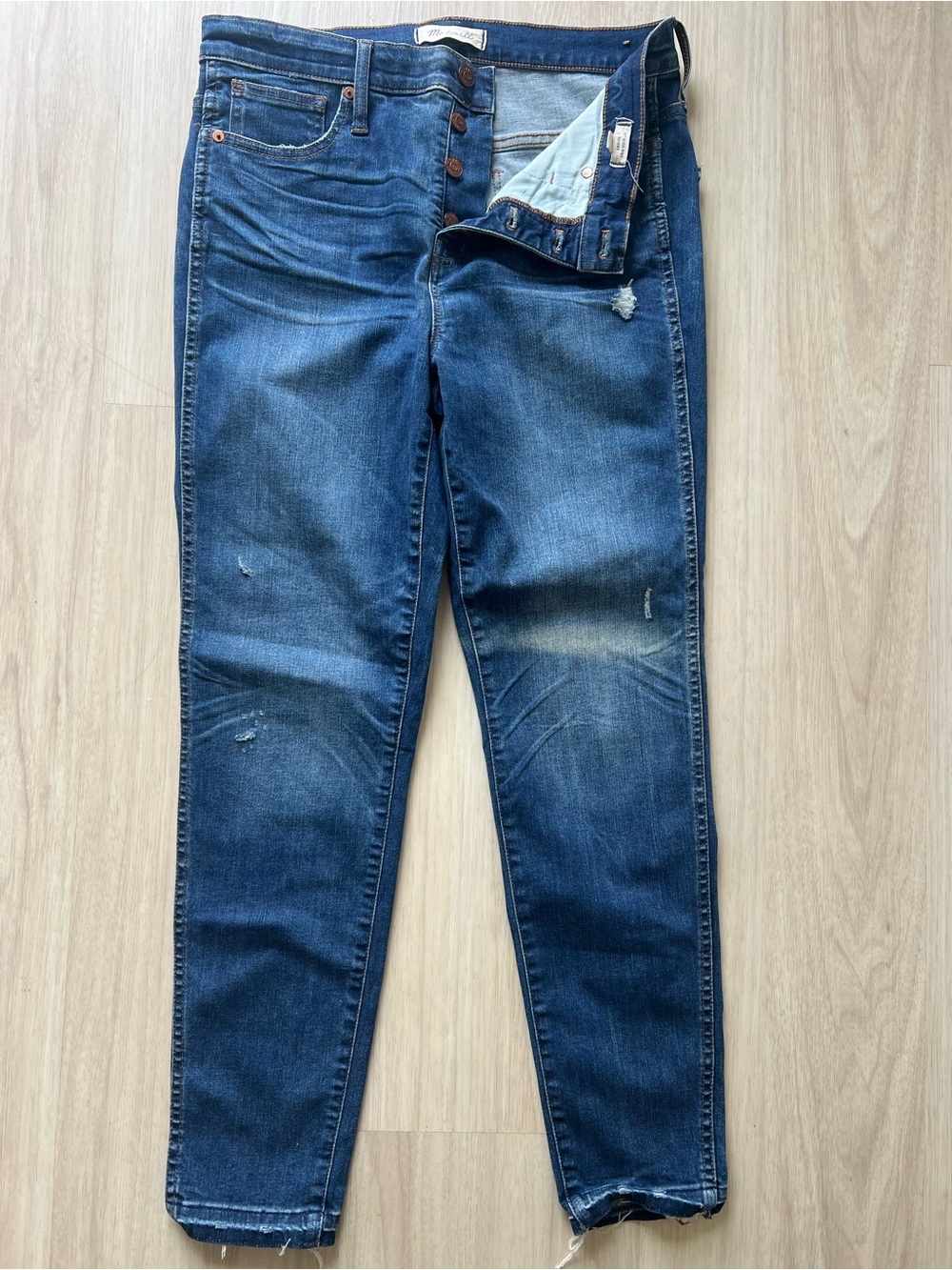 Madewell Distressed Dark Blue High-Rise Jeans